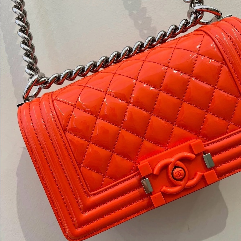 SOLD: Chanel Boy Flap Bag Patent Orange ~ Small